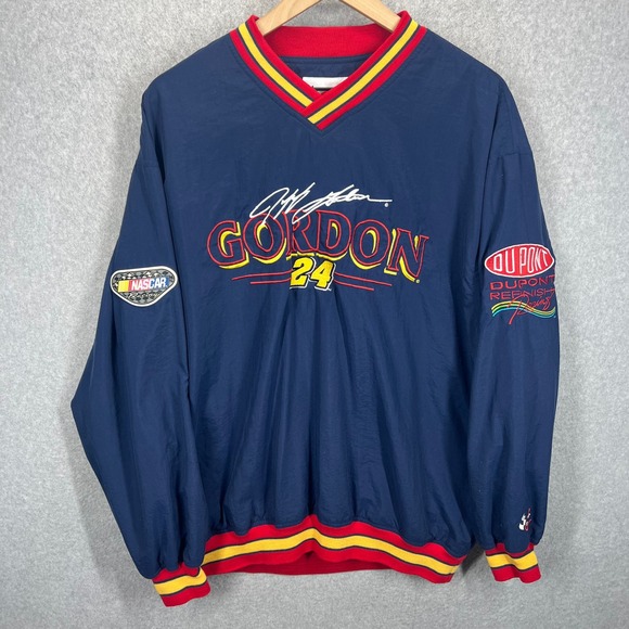 Chase Authentics Windbreaker Mens L Blue Jeff Gordon 24 NASCAR DuPont Racing GUC